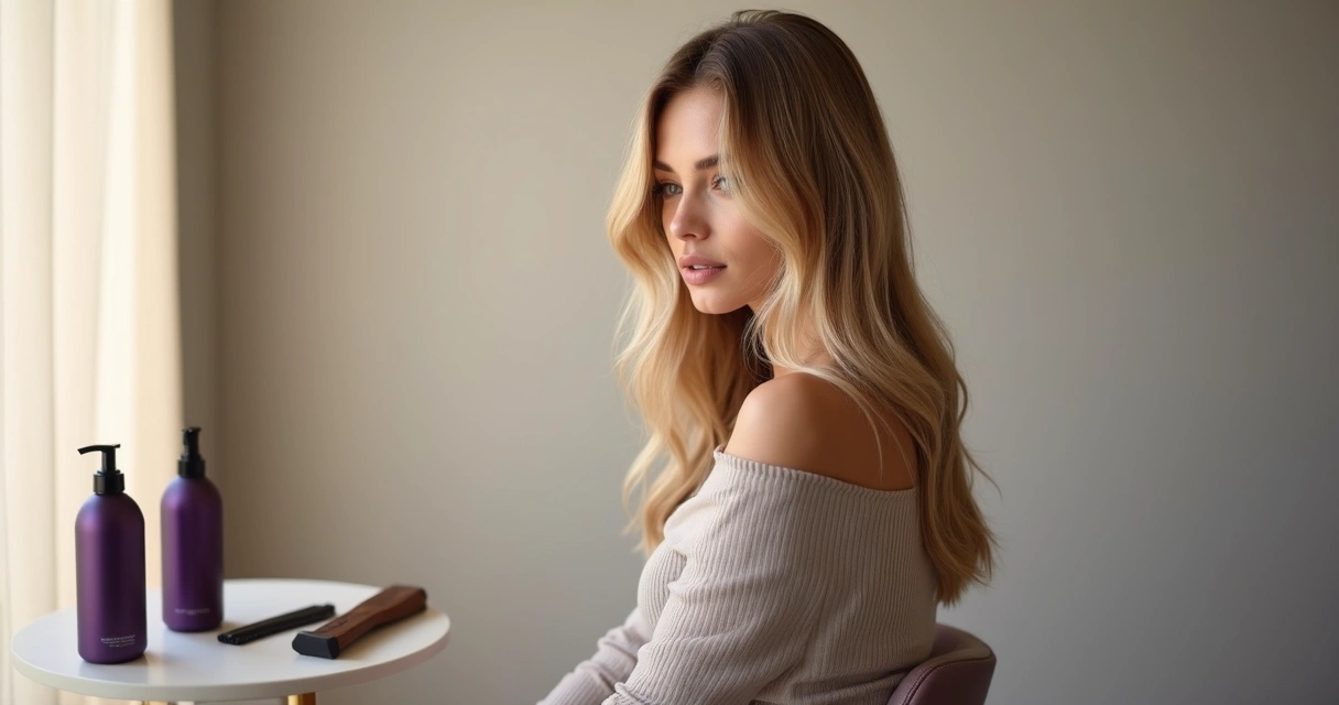 Mulher exibindo cabelo loiro sujo com nuances quentes e frias bem definidas